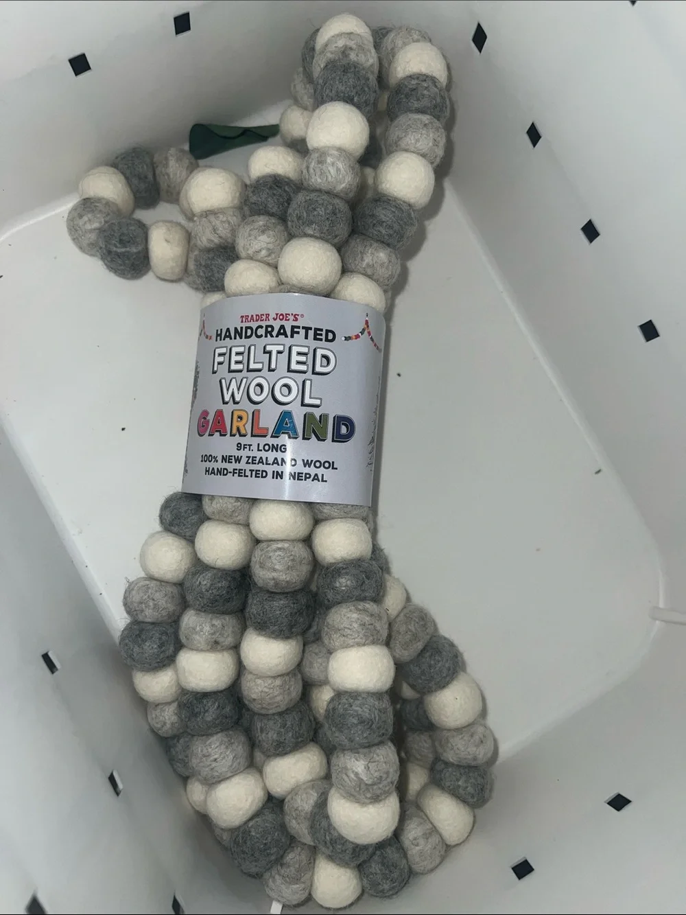 Trader Joe’s Handcrafted Felted Wool Garland - Gray & Cream